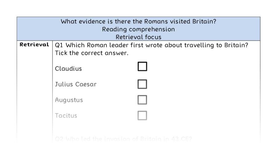 Reading comprehension - retrieval-evidence the Romans visited Britain