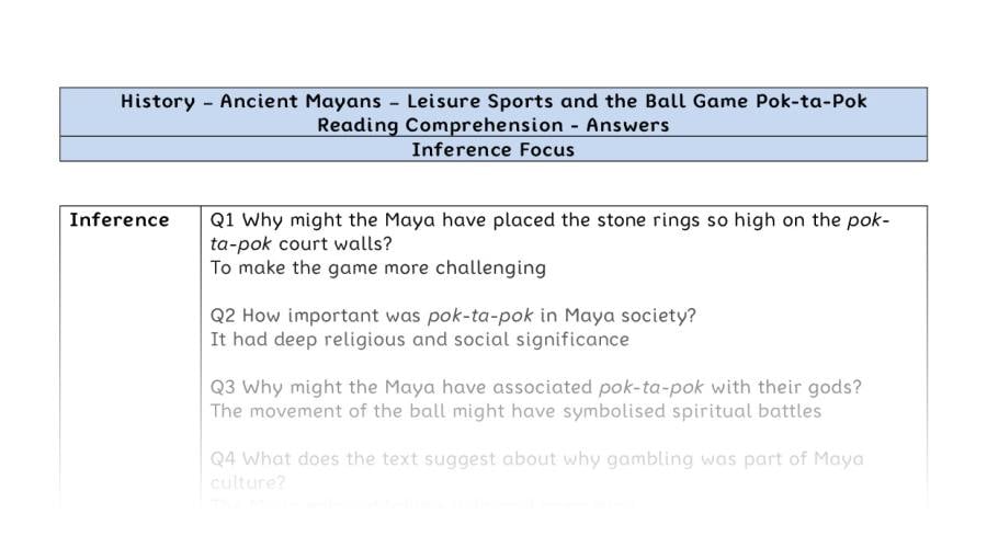 Reading Comp-Leisure Sports and the Ball Game Pok ta Pok-Inference Focus-answers