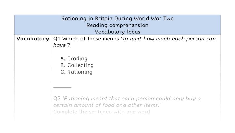 Reading comp-vocab-Rationing in Britain During World War Two