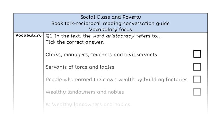 Reciprocal reading - vocabulary - Social Class and Poverty