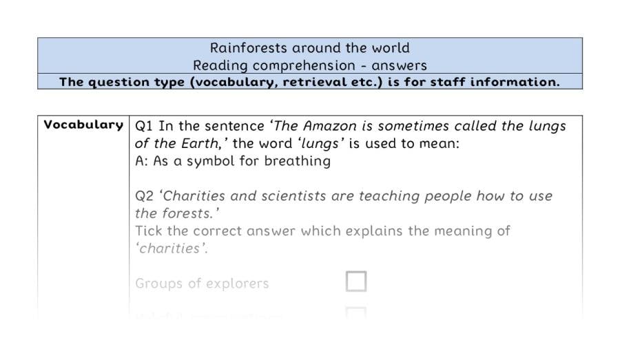 Reading comprehension-VRSIPE-Rainforests around the world - answers