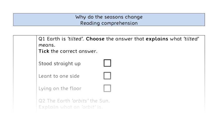 Reading comprehension - VRSIPE - Why do the seasons change