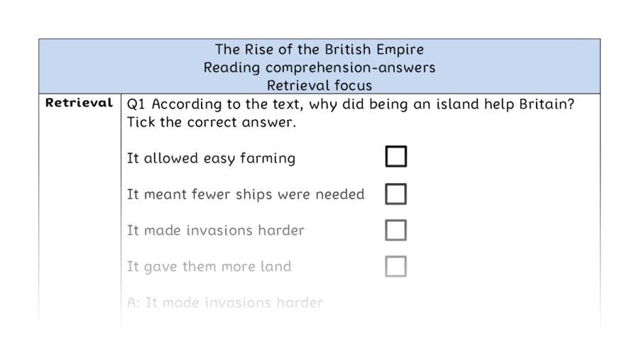 Reading comprehension - retrieval - The Rise of the British Empire - answers