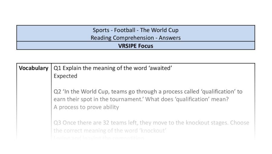 Reading Comprehension - The World Cup - VRSIPE Focus-answers
