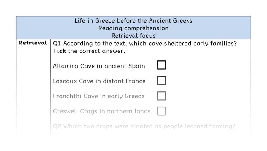 Reading comprehension - retrieval - Life in Greece before the Ancient Greeks