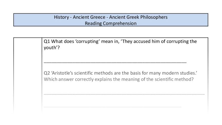 Reading Comprehension - Ancient Greek Philosophers - VRSIPE Focus