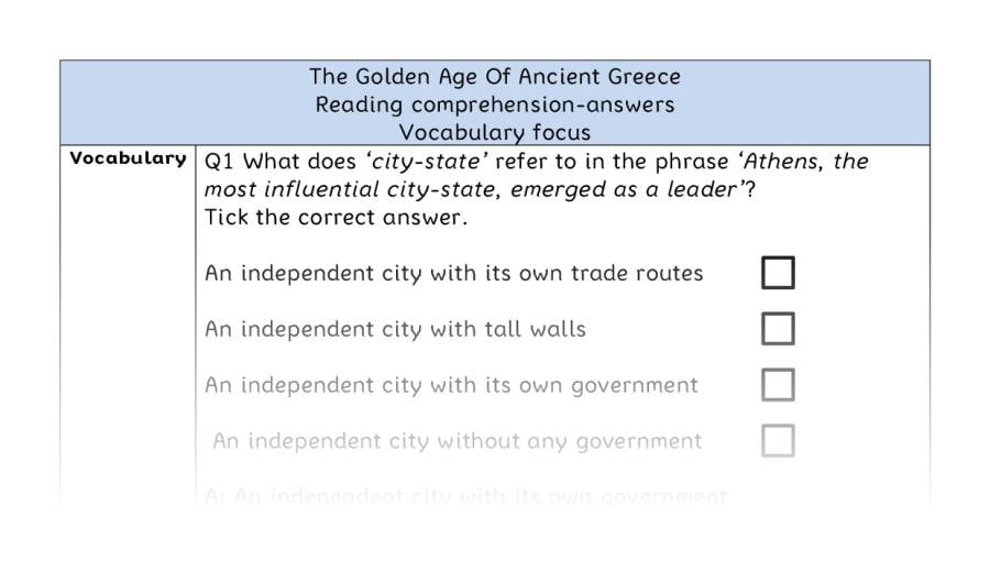 Reading comprehension - vocabulary - The Golden Age Of Ancient Greece - answers
