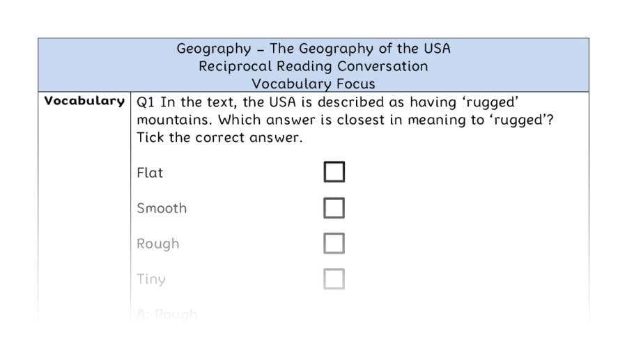 The Geography of the USA - Reciprocal Reading Conversation - Vocabulary Focus