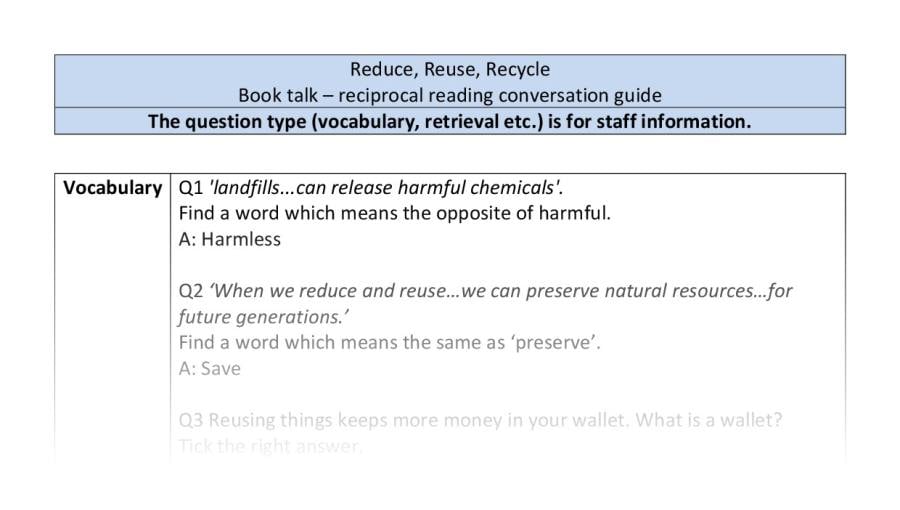 Reciprocal reading - VRSIPE - Reduce, Reuse, Recycle