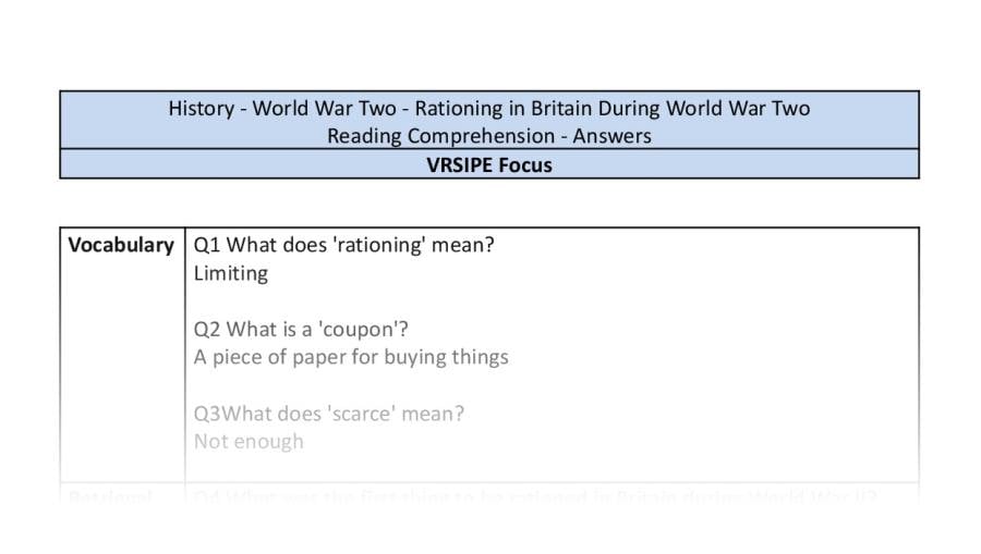 Comp - Rationing in Britain during World War Two - VRSIPE focus-answers