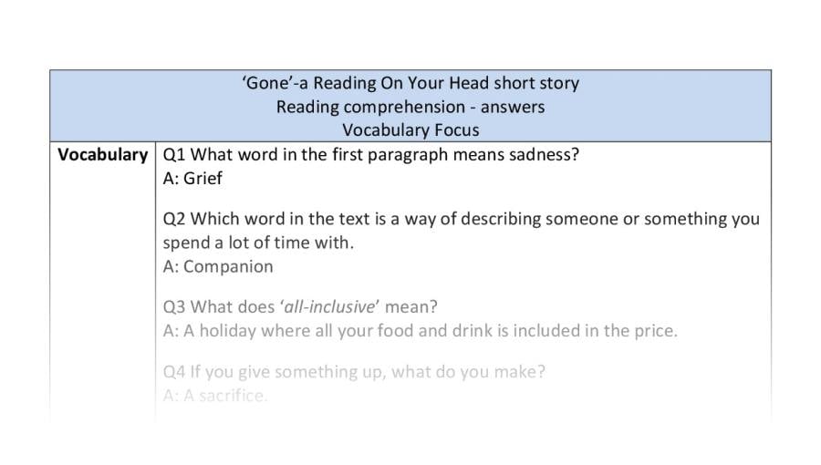 Reading comprehension - Gone - vocabulary focus