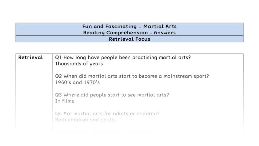 Reading Comprehension - Martial Arts - Highlight Series 1 - Retrieval Focus