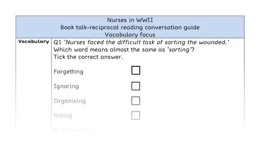 Reciprocal reading - vocabulary - Nurses in WWII