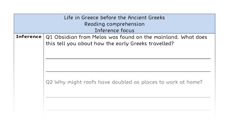 Reading comprehension - inference - Life in Greece before the Ancient Greeks