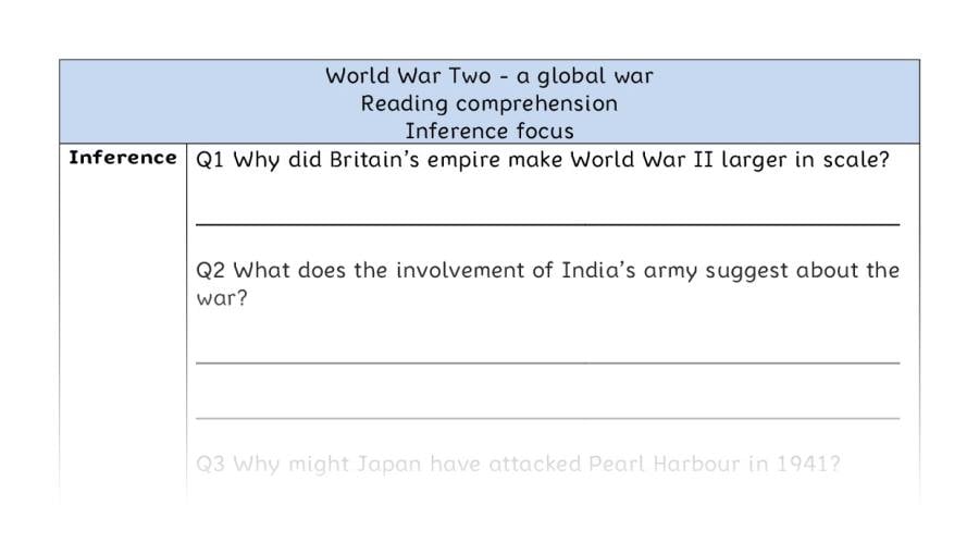 Reading comprehension - inference - World War Two - a global war