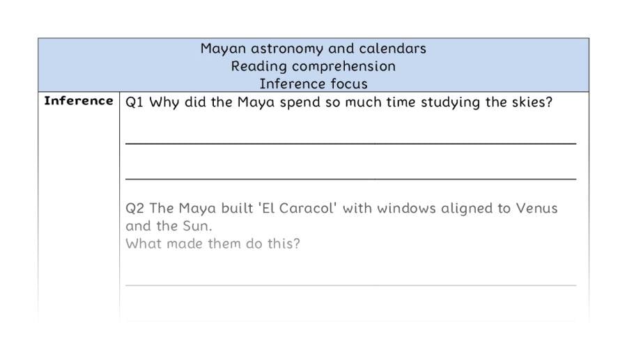 Reading comprehension - inference - Mayan astronomy and calendars