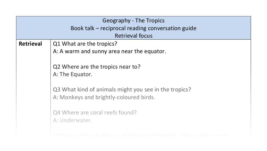 Reciprocal reading - retrieval - Geography - The Tropics