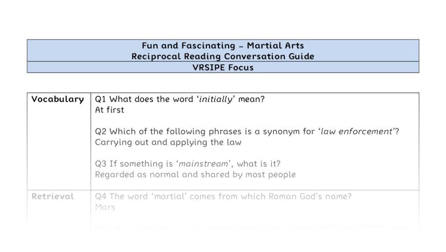 Reciprocal Reading Conversation - Martial Arts - Highlight Series 2 - VRSIPE Focus
