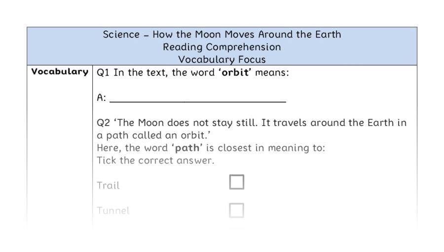 How the Moon Moves Around the Earth - Reading Comprehension - Vocabulary Focus