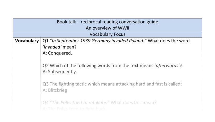 Reciprocal reading - An overview of WWII - vocabulary focus