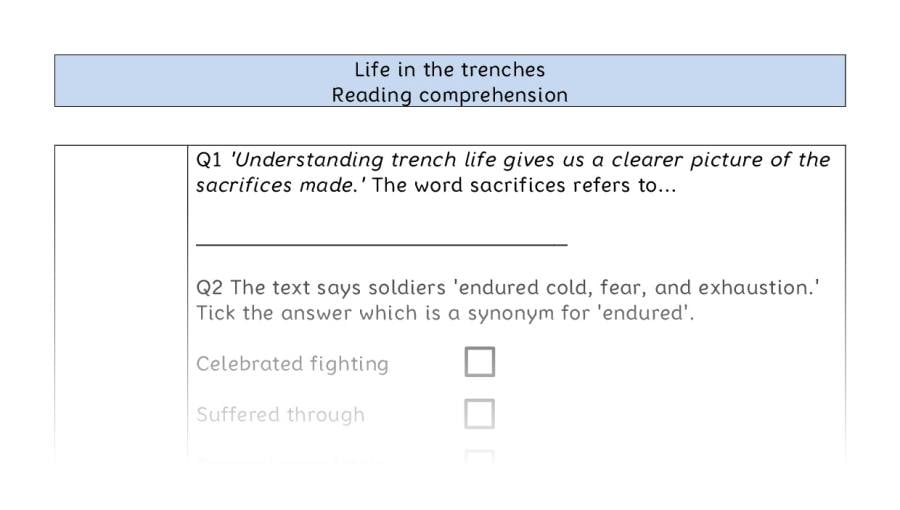 Reading comprehension - VRSIPE - Life in the trenches