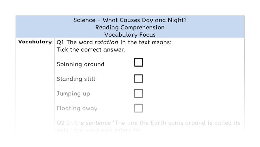 What Causes Day and Night - Reading Comprehension - Vocabulary Focus