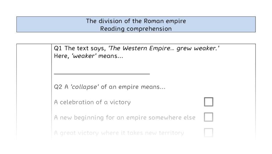 Reading comprehension VRSIPE - The division of the Roman empire