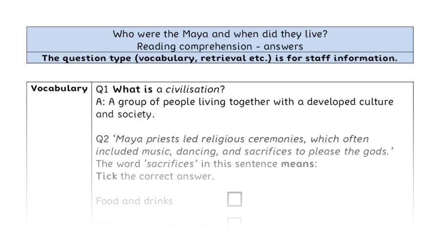 Reading comp-VRSIPE-Who were the Maya and when did they live - answers