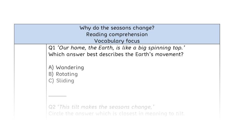 Reading comprehension - vocabulary - Why do the seasons change