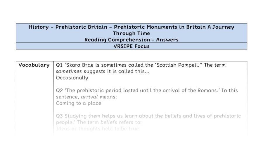 Reading Comprehension-Prehistoric Monuments in Britain-A Journey Through Time-VRSIPE Focus-answers