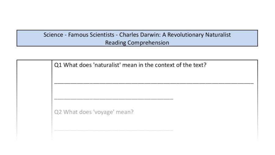 Reading Comprehension-Charles Darwin-A Revolutionary Naturalist-VRSIPE Focus