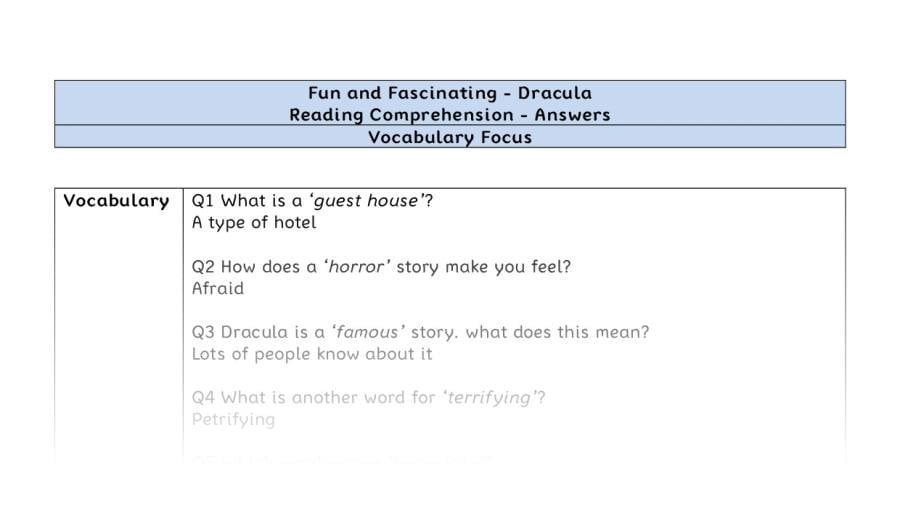Reading Comprehension - Dracula - Highlight Series 1 - Vocabulary Focus