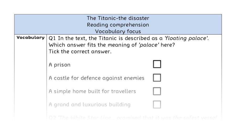 Reading comprehension - vocabulary - The Titanic-the disaster
