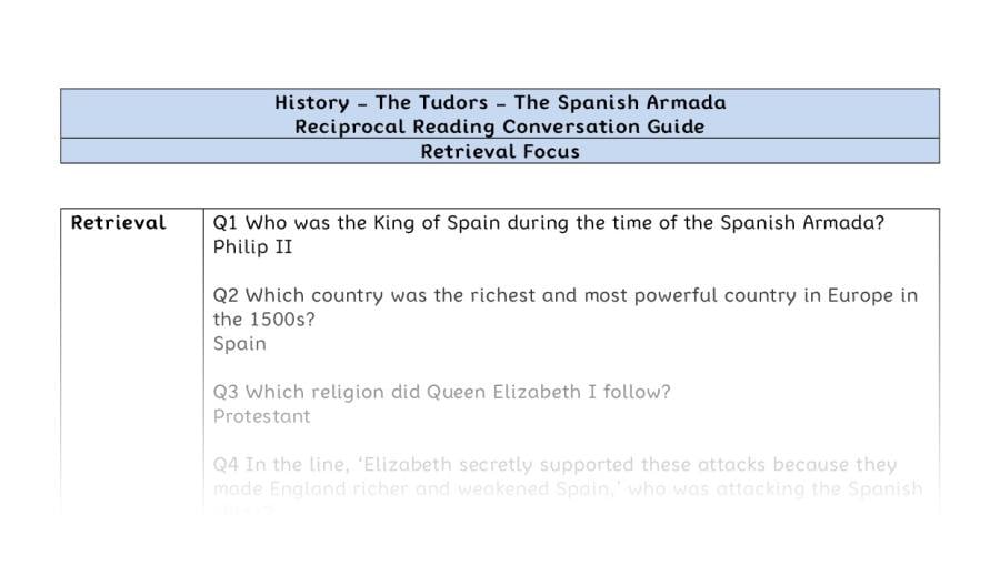 Reciprocal Reading Conversation - The Spanish Armada - Retrieval Focus