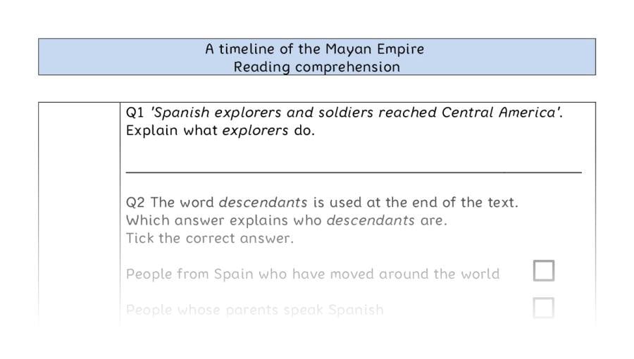 Reading comprehension VRSIPE - A timeline of the Mayan Empire