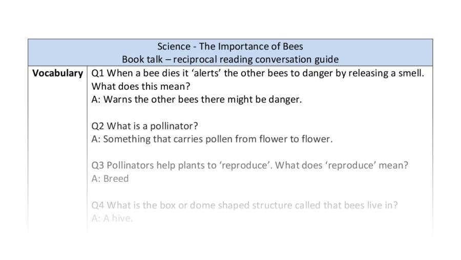 Reciprocal reading - vocabulary - The Importance of Bees