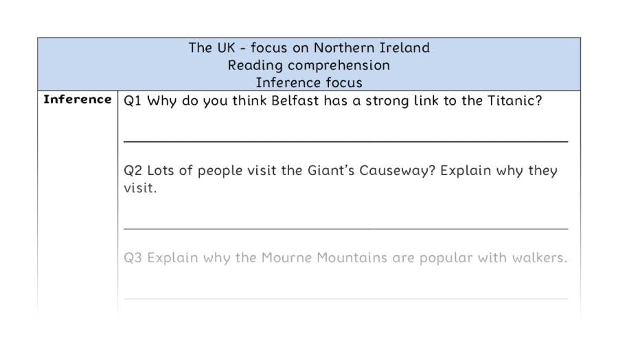 Reading comprehension - inference - The UK - focus on Northern Ireland