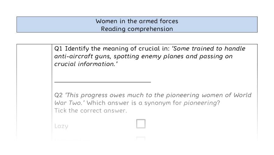 Reading comprehension - VRSIPE - Women in the armed forces