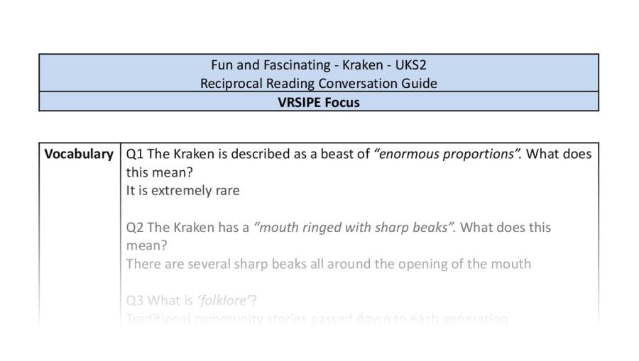 Reciprocal Reading Conversation - Kraken - UKS2 - VRSIPE Focus