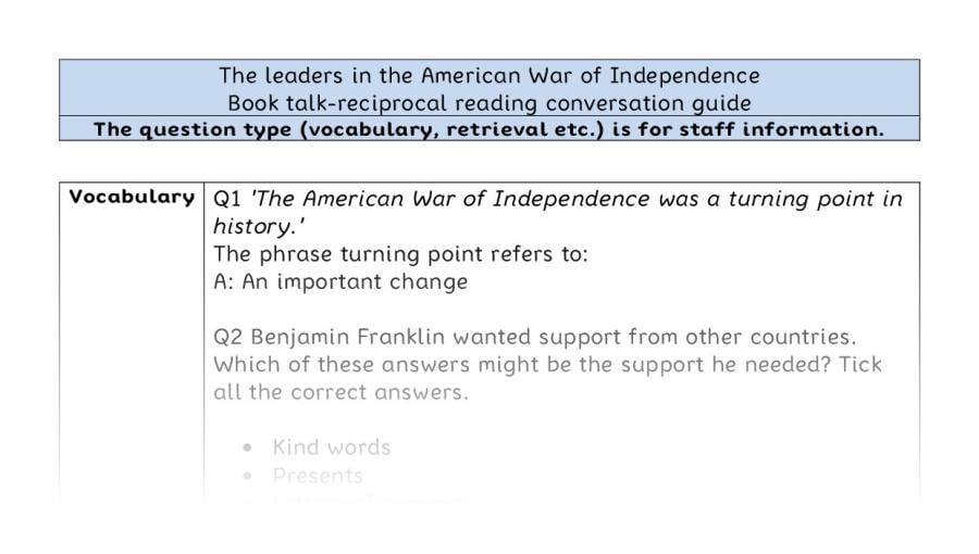Reciprocal reading - VRSIPE - The leaders in the American War of Independence