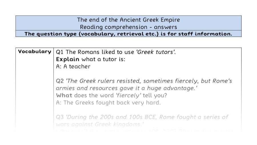 Reading comprehension - VRSIPE - The end of the Ancient Greek Empire - answers